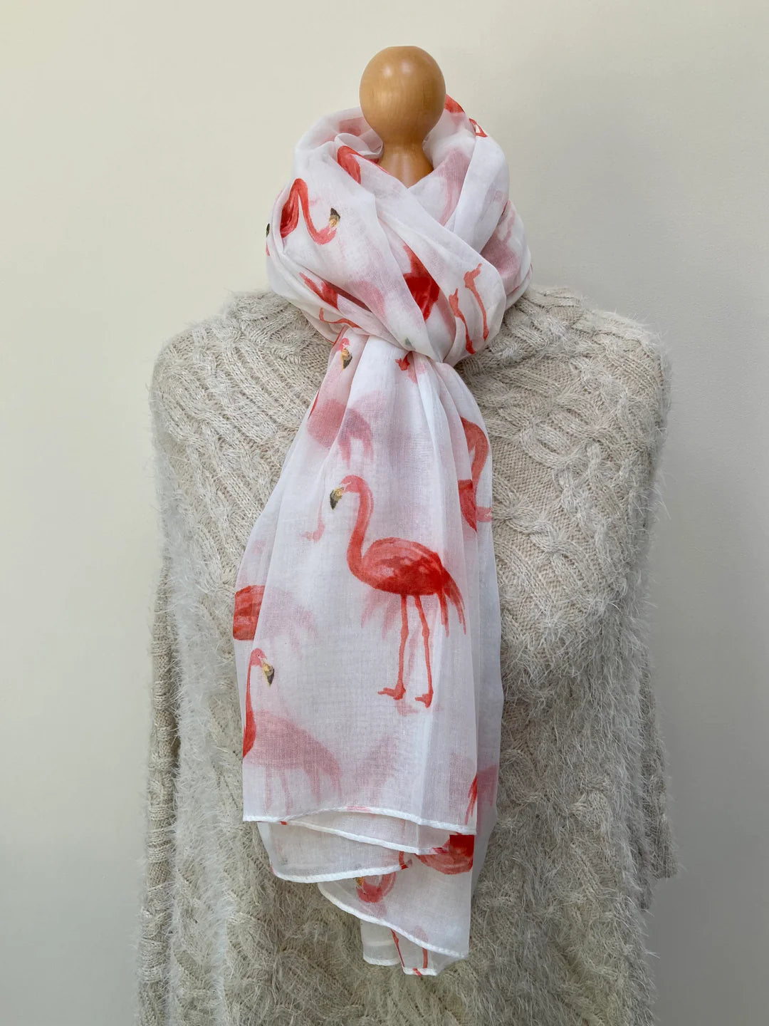 Cream Flamingo Scarf and Gloves Set