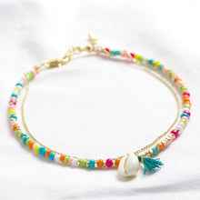 Load image into Gallery viewer, Rainbow Beaded Shell Charm Anklet

