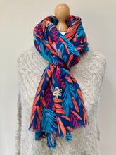 Load image into Gallery viewer, Spring Navy Watercolour Leaves Scarf and Gloves Set
