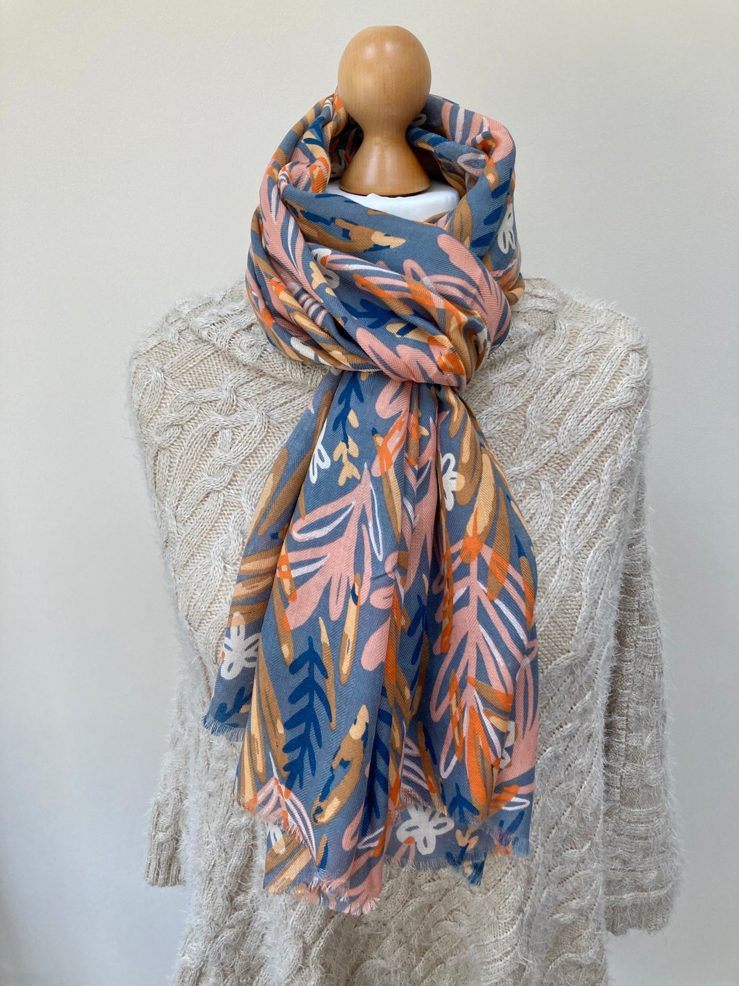 Spring Grey Watercolour Leaves Scarf